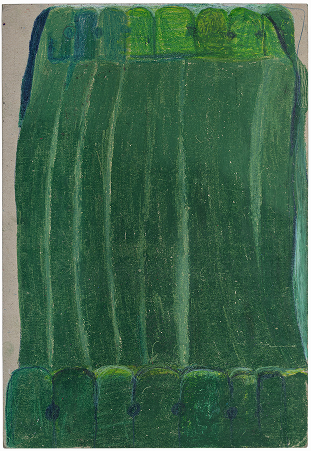 Artistic drawing, artist Ivana Ivković, title: Green velvet II, 2000, media: graphite and wax pencils on paper; dimensions: 42 x 29.7 cm (16.5 x 11.7 inch)