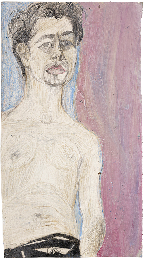 Artistic drawing, artist Ivana Ivković, title: Pink guy, year: 2000, media: color pencils, graphite and acrylic on paper; dimensions: 8.6 x 21.3 cm (3.4 x 8.4 inch)