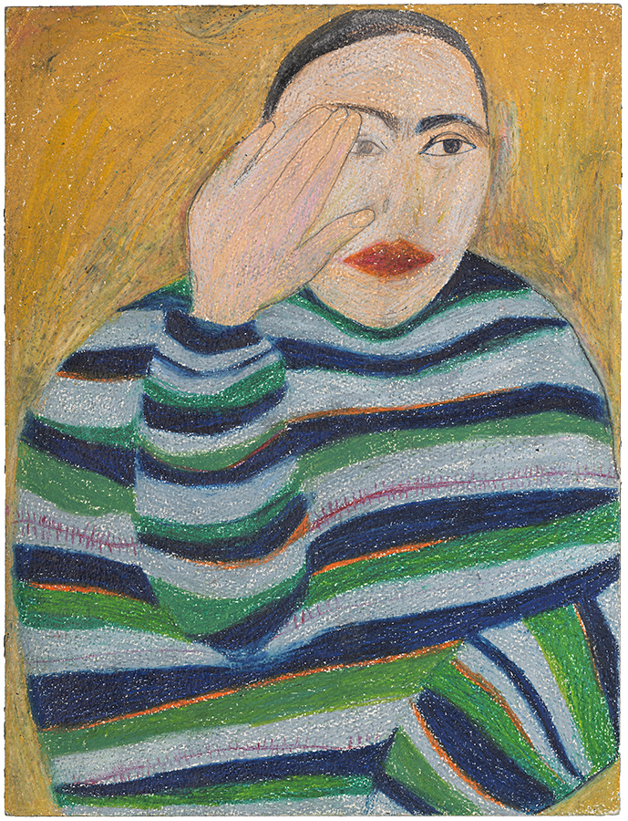 Artistic drawing, artist Ivana Ivković, title: Sweater, year: 2000, media: wax pencils, graphite and color pencils on paper; dimensions: 41 x 31 cm (16.1 x 12.2 inch)