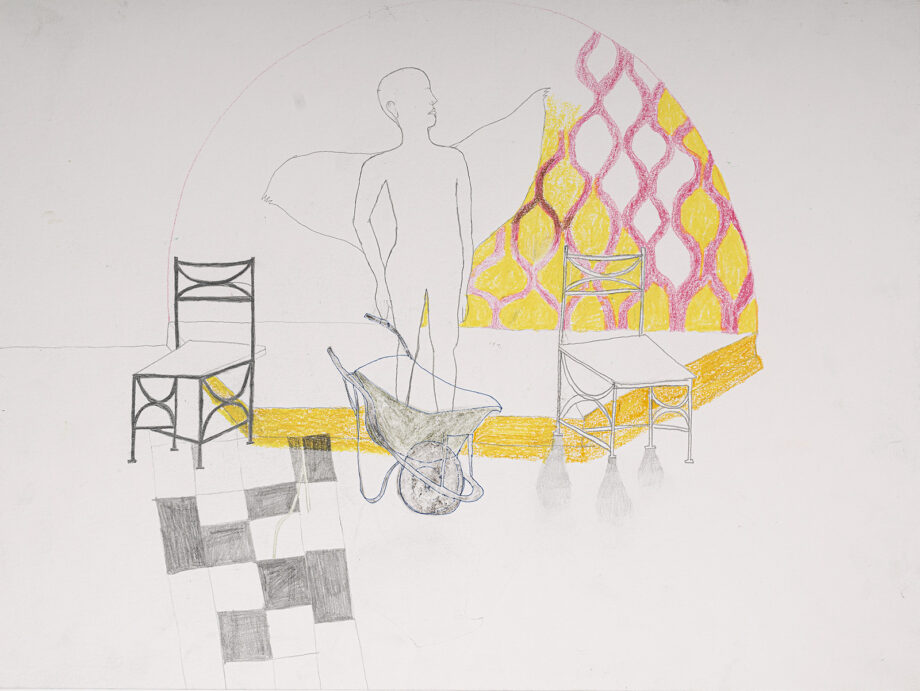 Artistic drawing, artist Ivana Ivković, title: Staged, year: 2007, media: graphite and color pencils on paper; dimensions: 36 x 48 cm (14.2 x 18.9 inch)