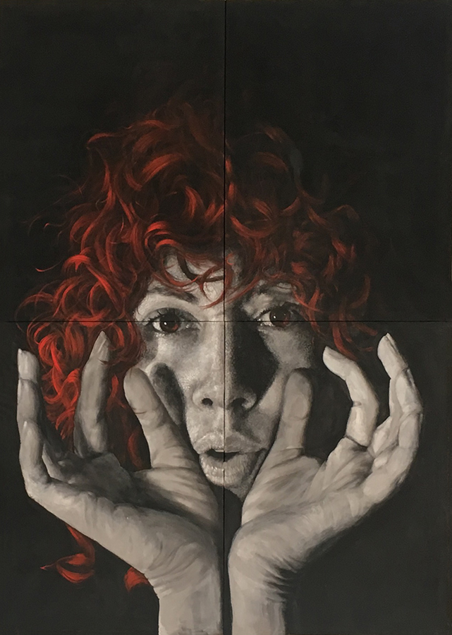 Hyperrealistic painting - portrait, artist: Jovanka Stanojevic, title: Untitled, year: 2017, media: acrylic and dry pastel on canvas, dimensions: 240 x 170 cm (94.5 x 66.9 inch)