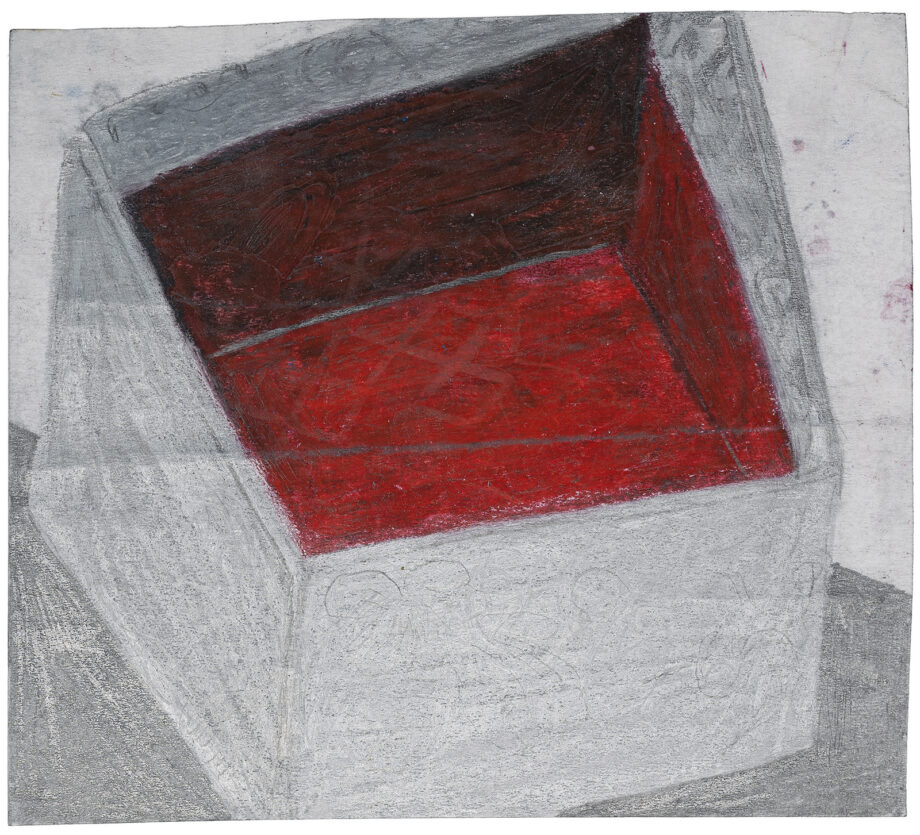 Artistic drawing, artist Ivana Ivković, title: Silver box noir, 2002, media: wax colors, silver pencil and graphite on paper; dimensions: 15.6 x 17.4 cm (6.1 x 6.9 inch)