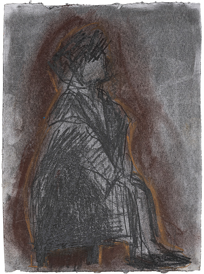 Artistic drawing, artist Ivana Ivković, title: The coat, 1999, media: charcoal, graphite and soft pastel on paper; dimensions: 26.4 x 19.6 cm (10.4 x 7.7 inch)