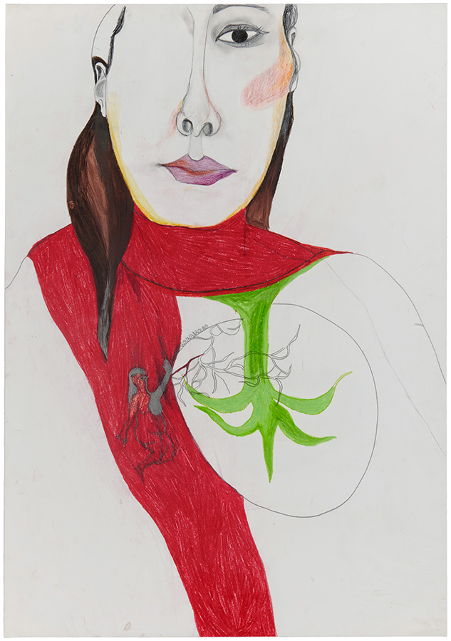 Artistic drawing, artist Ivana Ivkovic, title: Self?, year: 2005, media: graphite, marker pen, colour pencils and watercolour on paper; dimensions: 100 x 69.9 cm (39.4 x 27.5 inch)